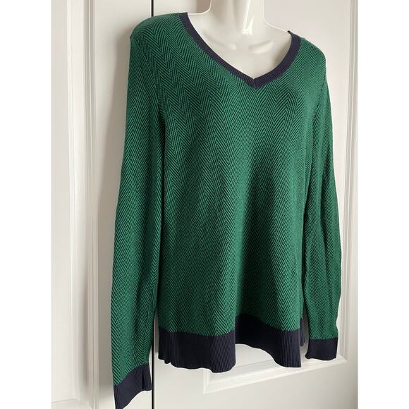 Liz Claiborne Y2K Blue & Green Chevron Long Sleeve V-Neck Sweater Size Medium - Picture 2 of 6